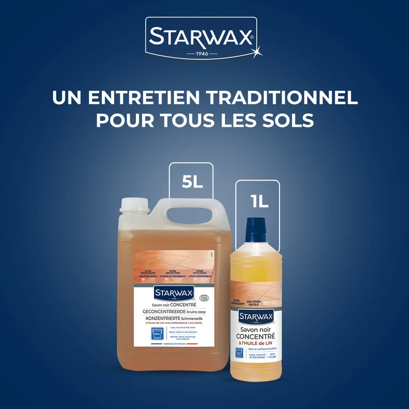 Savon noir à l'huile de lin pour les sols intérieurs