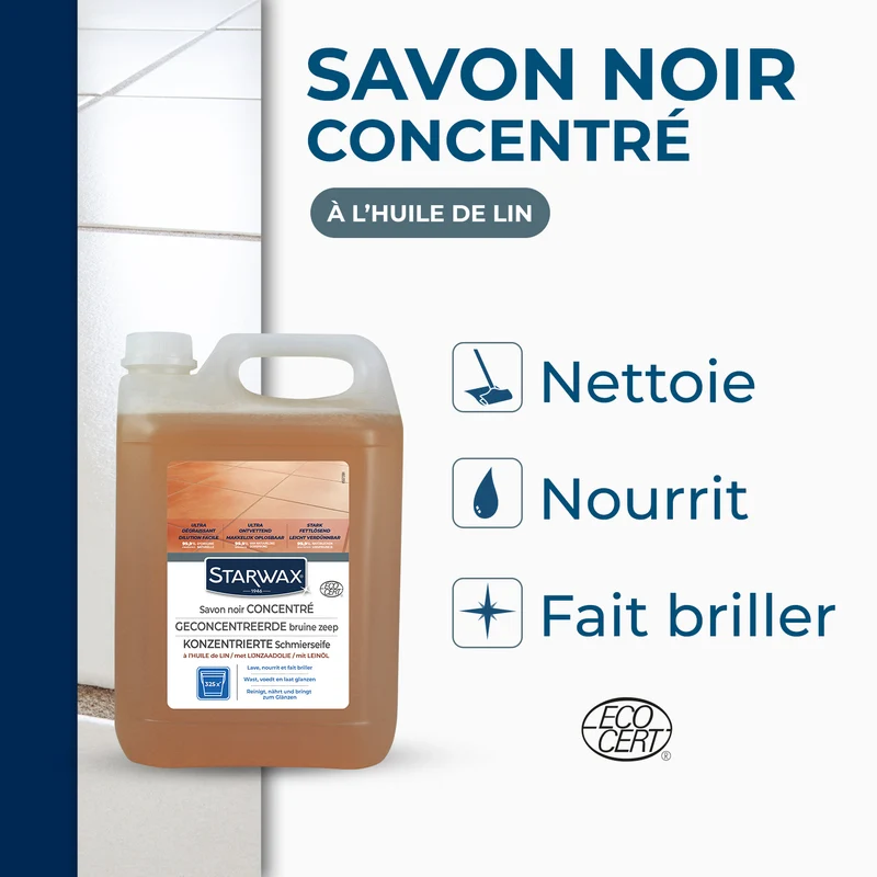 Savon noir à l'huile de lin pour les sols intérieurs