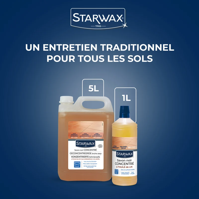 Savon noir à l'huile de lin pour les sols intérieurs