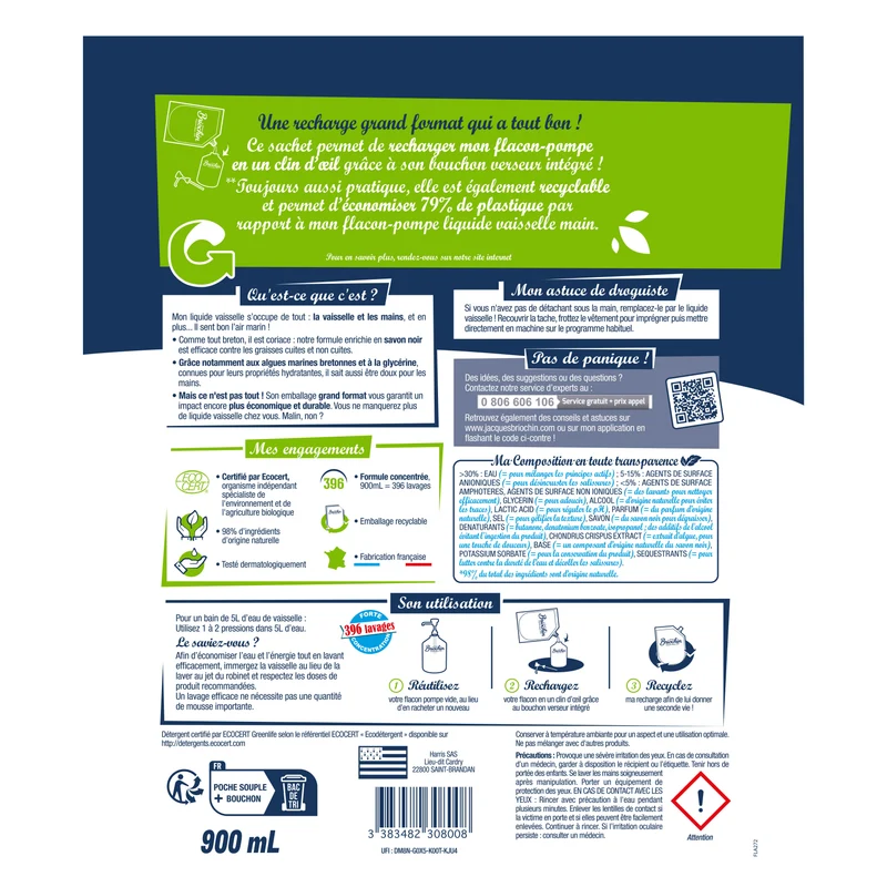Recharge Liquide Vaisselle Mains Savon noir & Algues Marines grand format