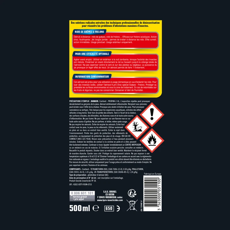 Aérosol foudroyant choc nids de guêpes et frelons