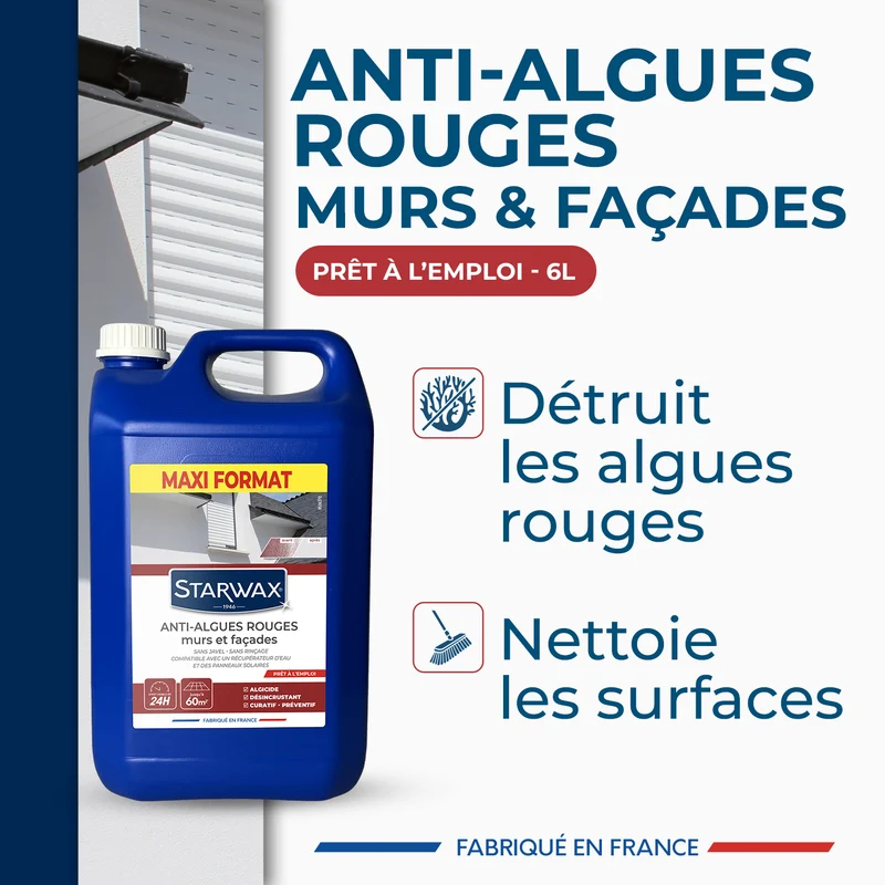Traitement anti-algues rouges prêt à l'emploi pour murs et façades