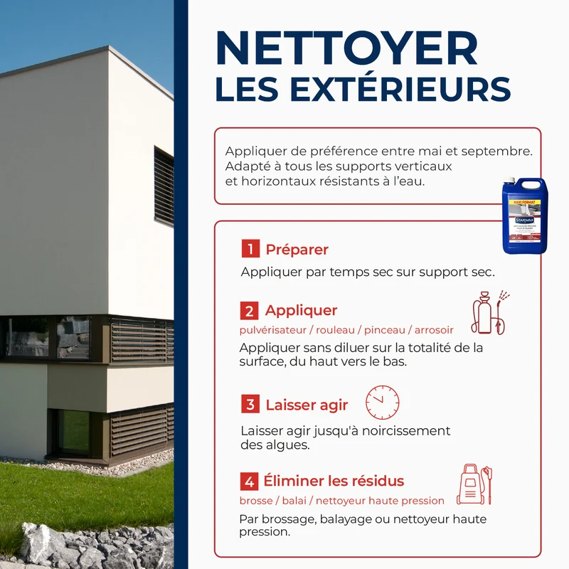 Traitement anti-algues rouges prêt à l'emploi pour murs et façades