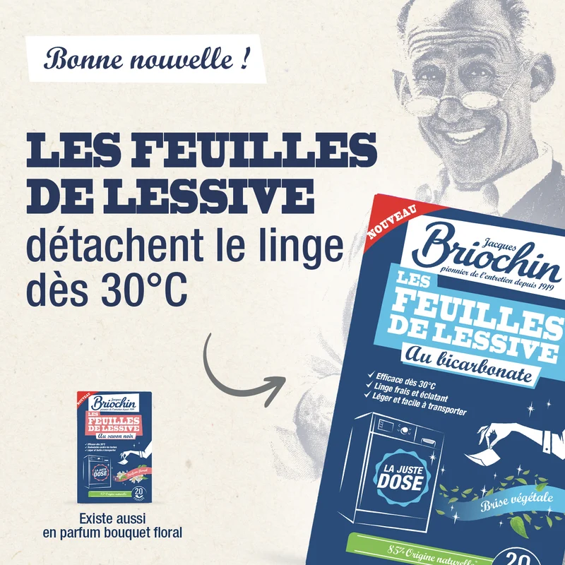 Feuilles de lessive au Bicarbonate parfum Brise végétale