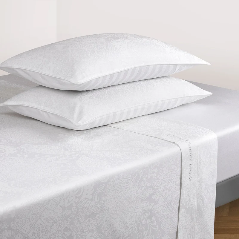 Ensemble de draps : drap-housse, drap plat, taie(s) d'oreiller en satin de coton - dessin Arles Blanc