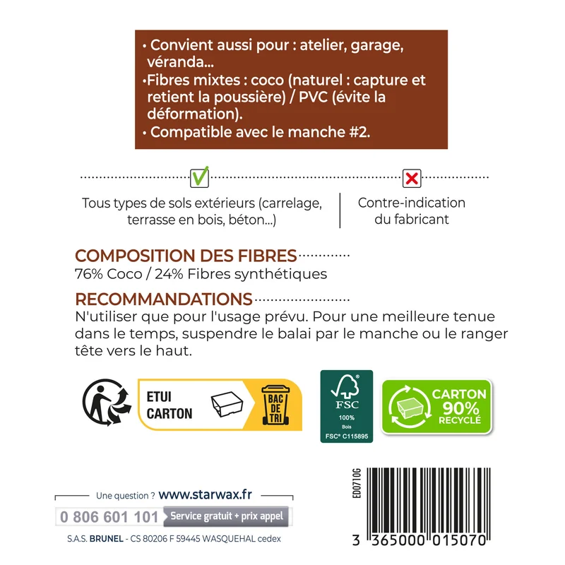 Balai coco zébré pour sols extérieurs FSC®