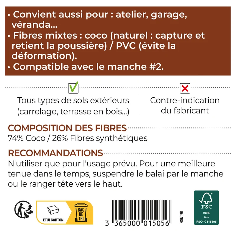 Balai coco renforcé pour sols extérieurs FSC®