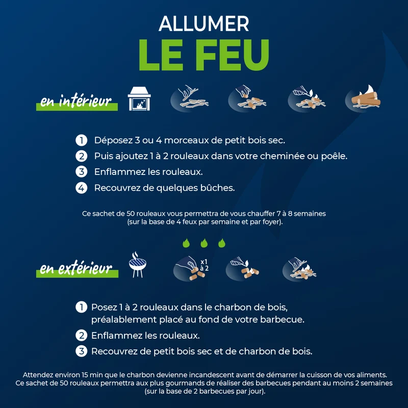 50 rouleaux allume-feu 100% naturels FSC®