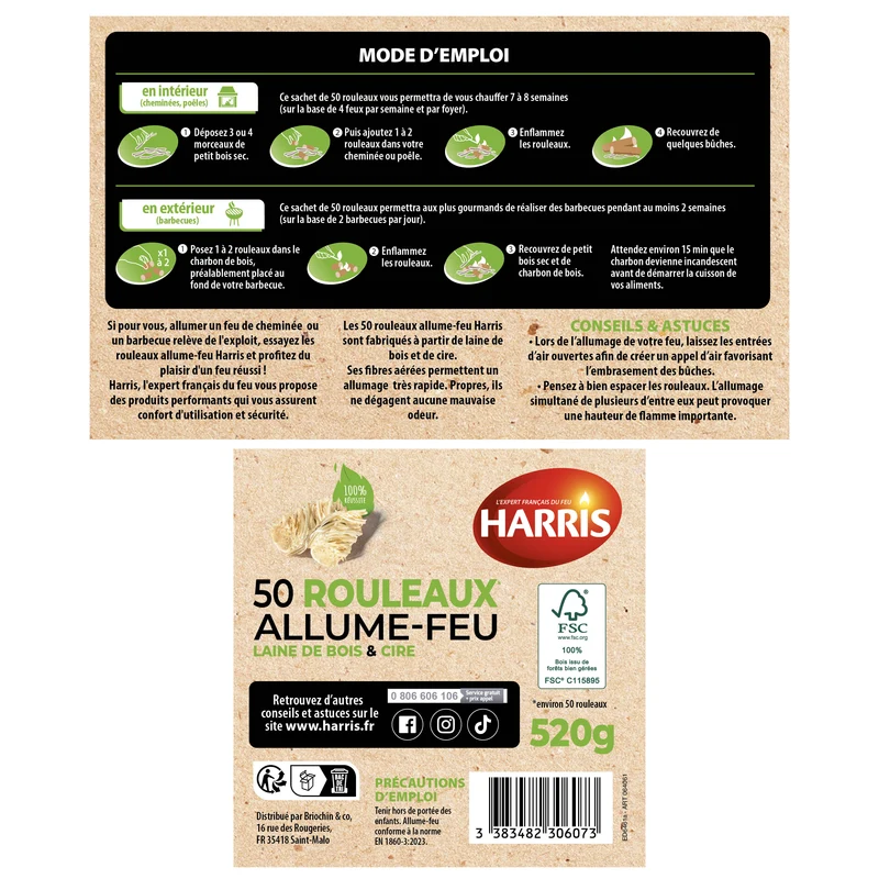50 rouleaux allume-feu 100% naturels FSC®