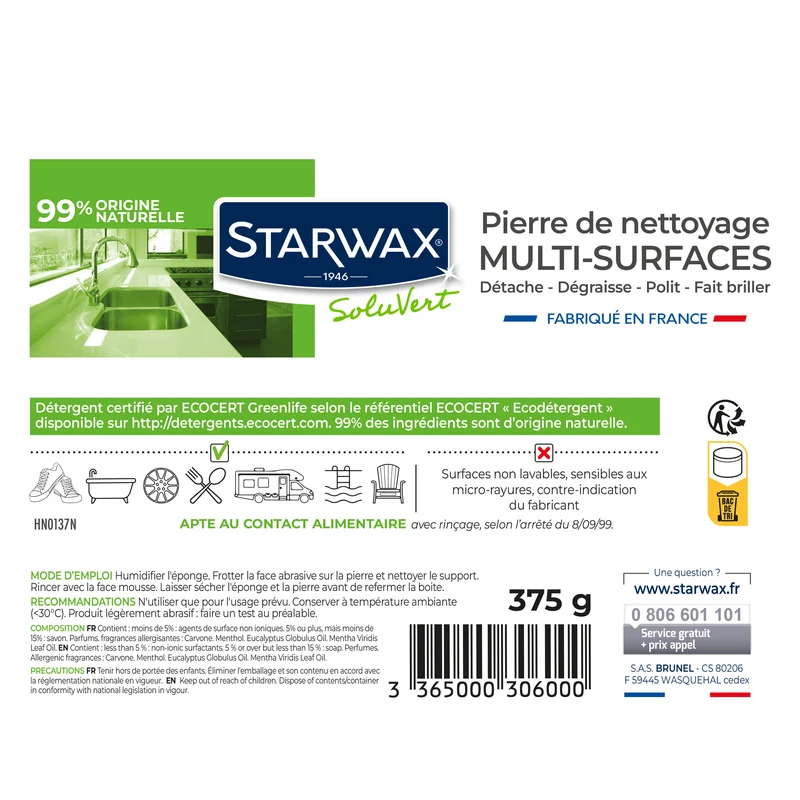Pierre blanche de nettoyage multi-surfaces
