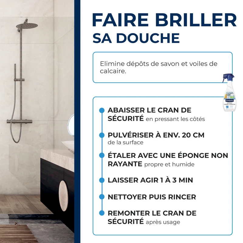 Lot de 3 Nettoyant anti-calcaire pour cabine de douche