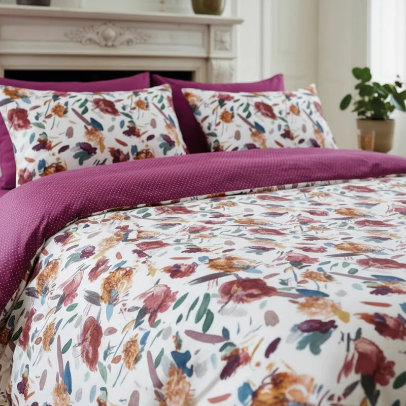 Drap plat satin de coton - Arty flowers Blanc