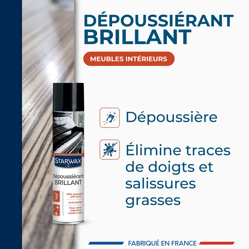 Nettoyant dépoussiérant brillant pour mobilier intérieur
