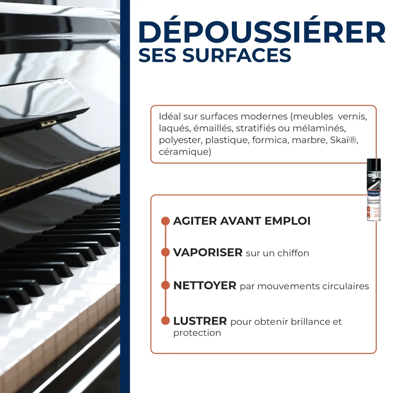 Nettoyant dépoussiérant brillant pour mobilier intérieur