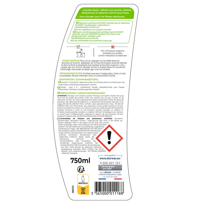 Détartrant en gel pour WC et broyeurs