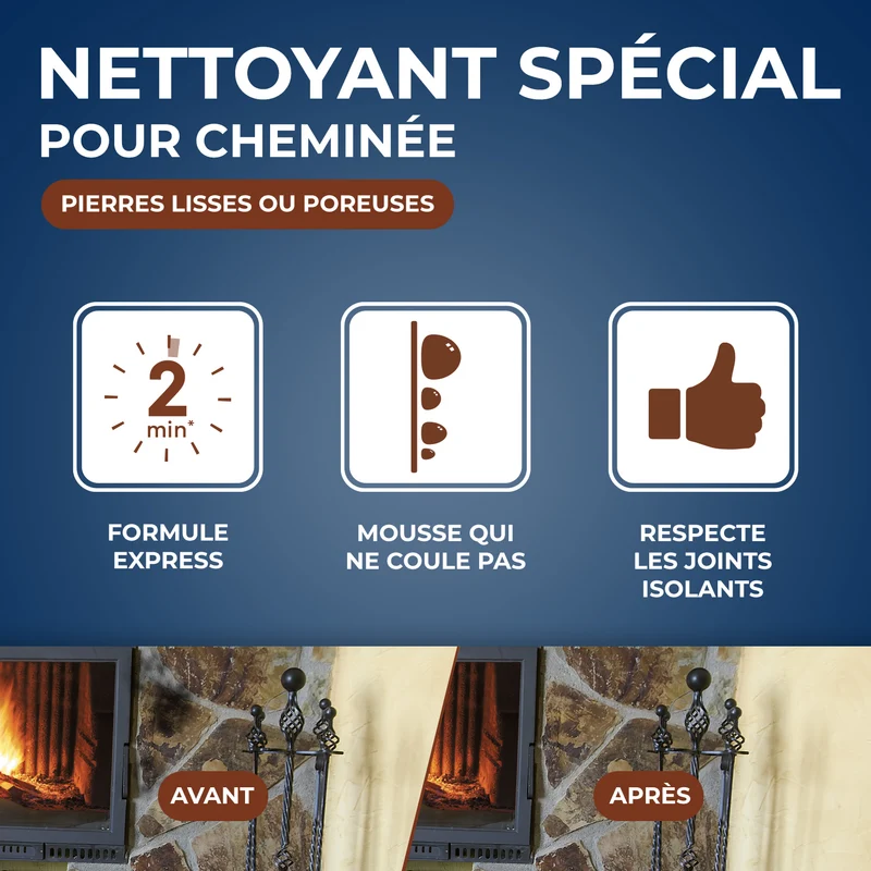 Nettoyant pierres et briques pour cheminée