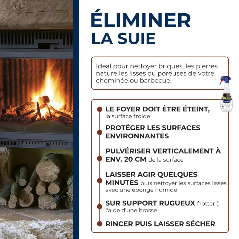 Nettoyant pierres et briques pour cheminée