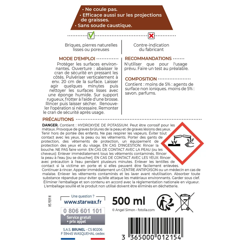 Nettoyant pierres et briques pour cheminée