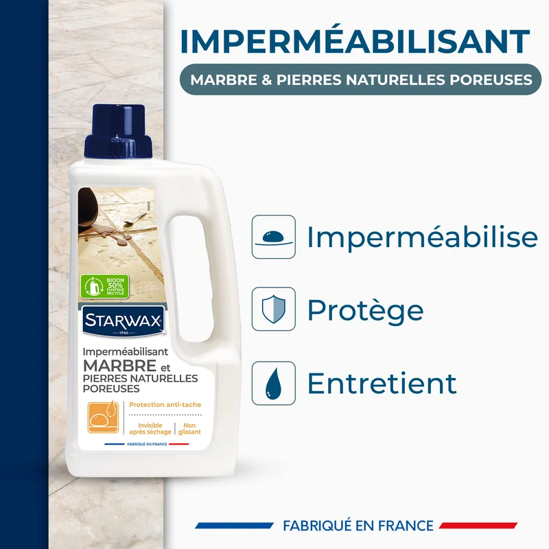 Imperméabilisant marbre et pierres naturelles poreuses - protection invisible