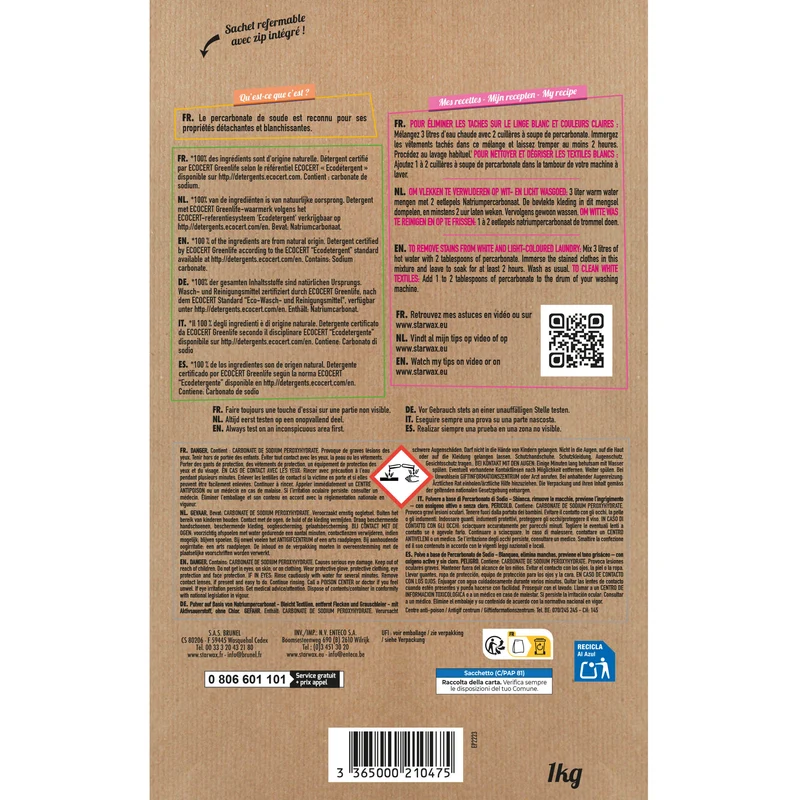 Ma poudre détachante & raviveur de blancheur au percarbonate de soude – Sachet éco