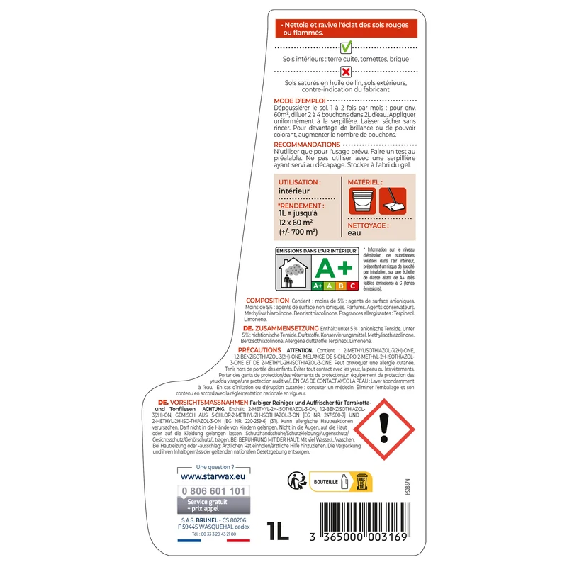 Nettoyant raviveur coloré pour tomettes et terres cuites