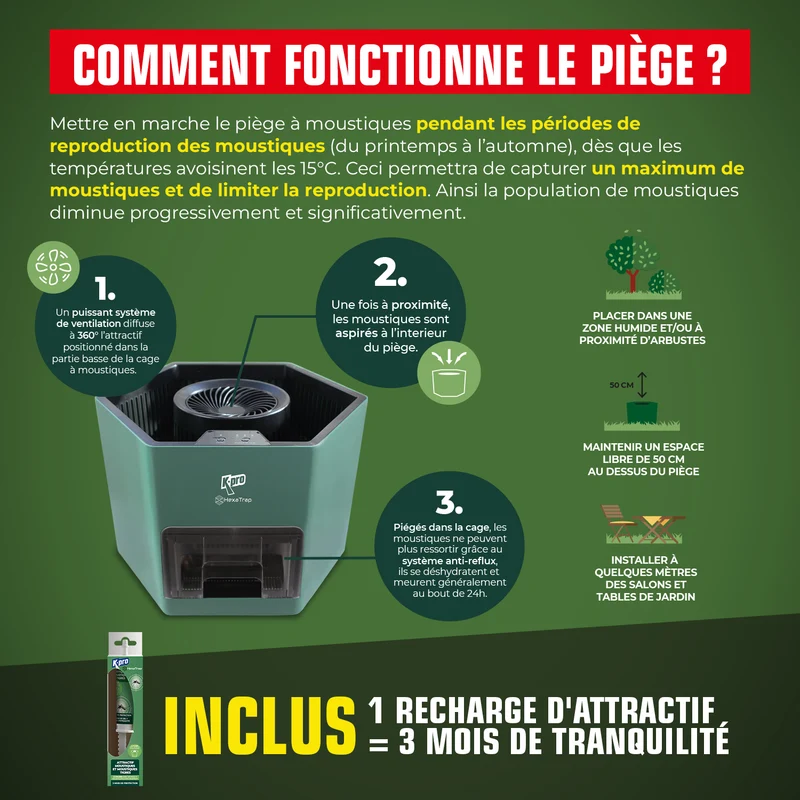 Piège électrique à moustiques et moustiques tigres + 1 seringue d'attractif