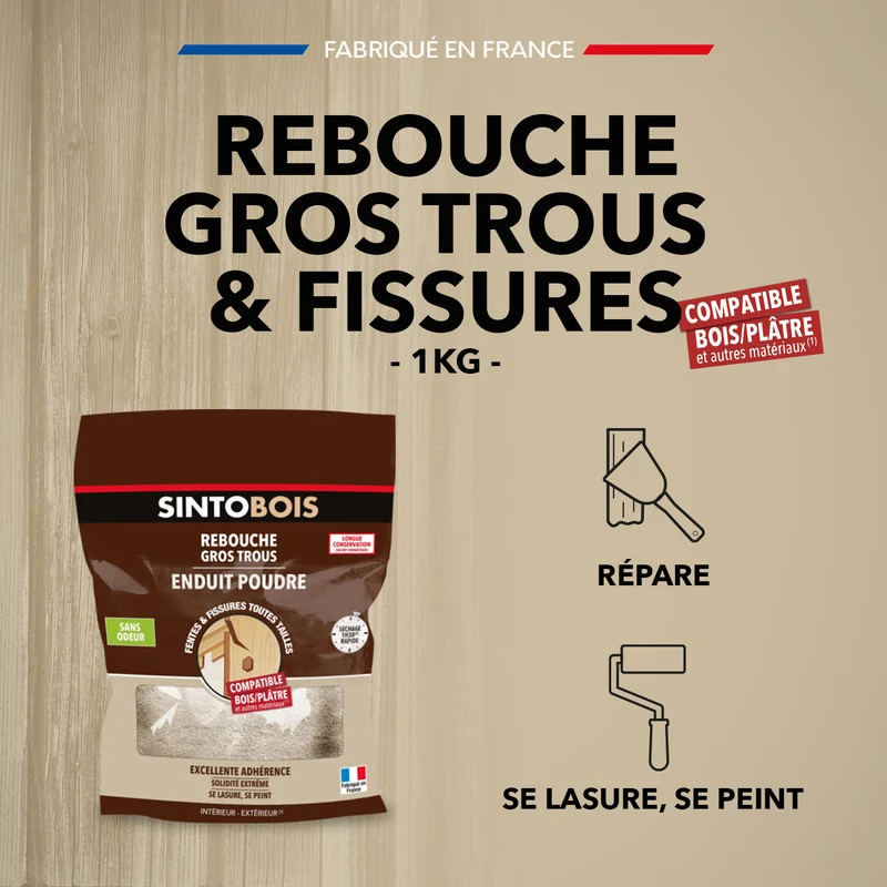 Rebouche bois enduit poudre