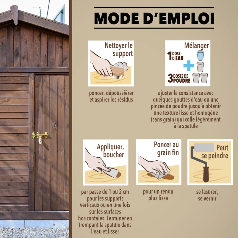 Rebouche bois enduit poudre