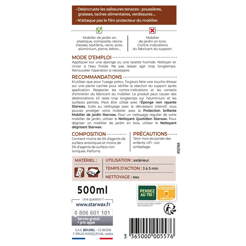 Décrassant multi-supports pour mobilier de jardin