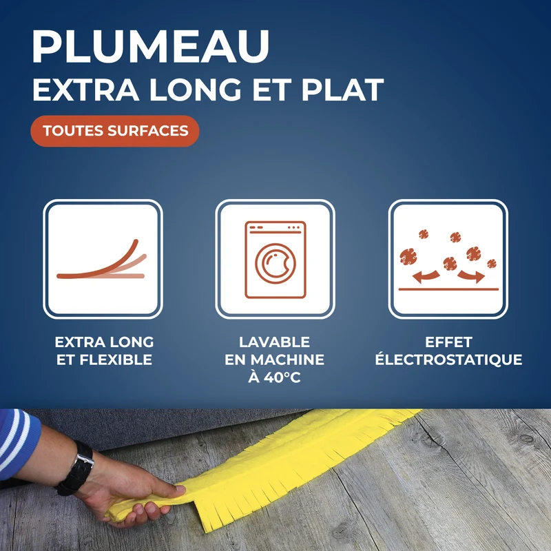 Plumeau extra plat et long dépoussiérant