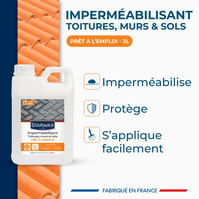 Imperméabilisant eau et graisses pour toitures, murs et sols extérieurs