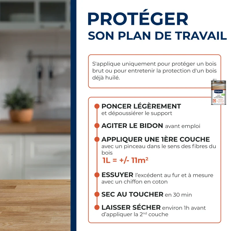 Huile protectrice pour plan de travail en bois huilé