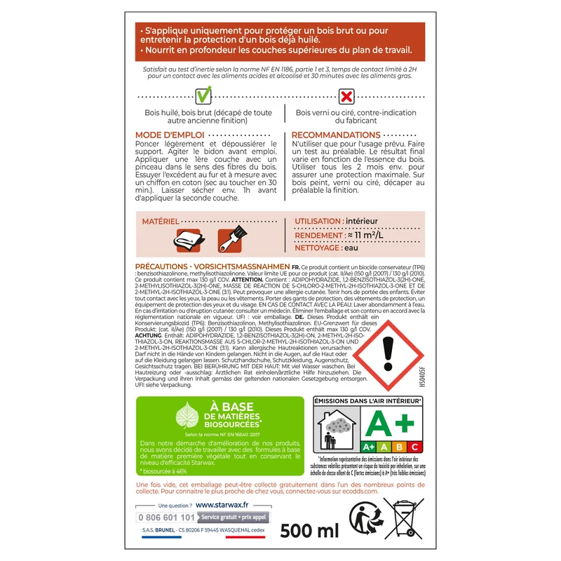 Huile protectrice pour plan de travail en bois huilé