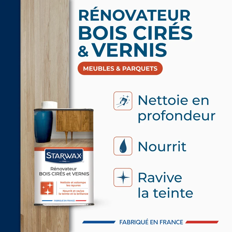 Rénovateur bois cirés et vernis pour mobilier intérieur