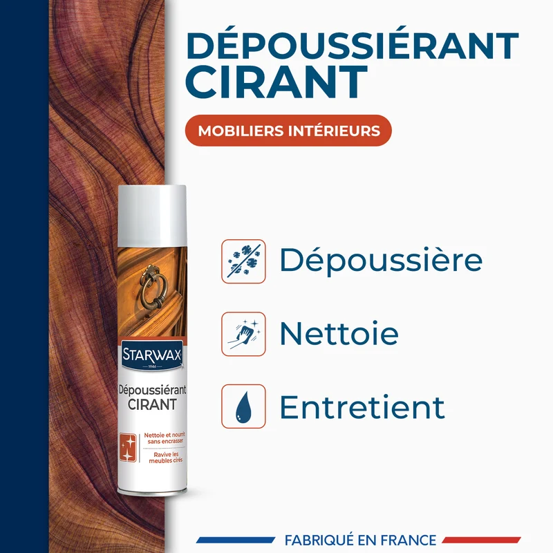 Nettoyant dépoussiérant cirant pour mobilier intérieur