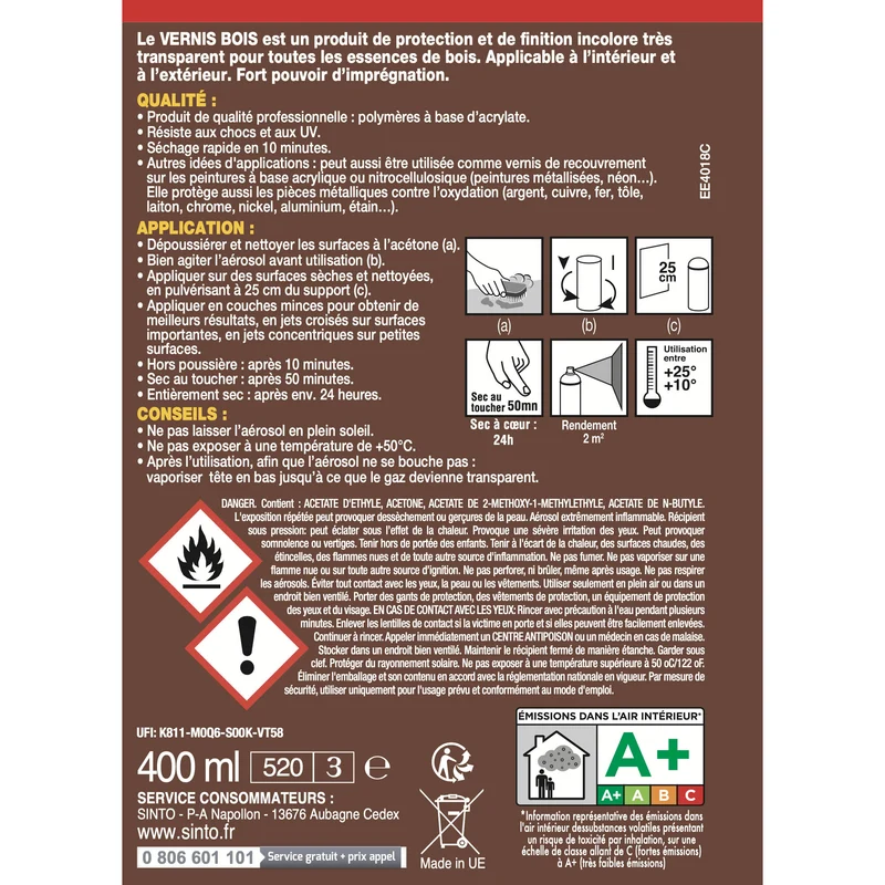 Aérosol vernis bois