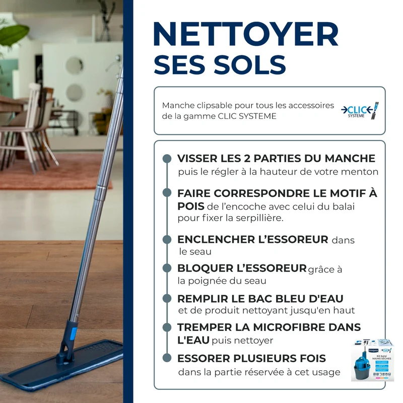 Kit balai mains sèche Clic système
