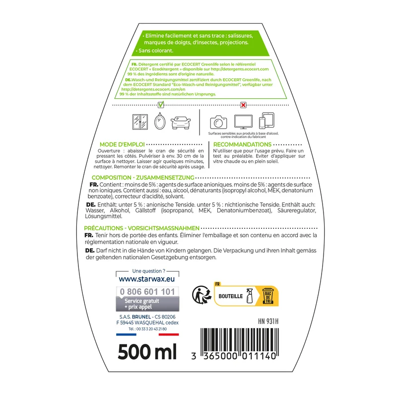 Nettoyant spécial vitres et miroirs