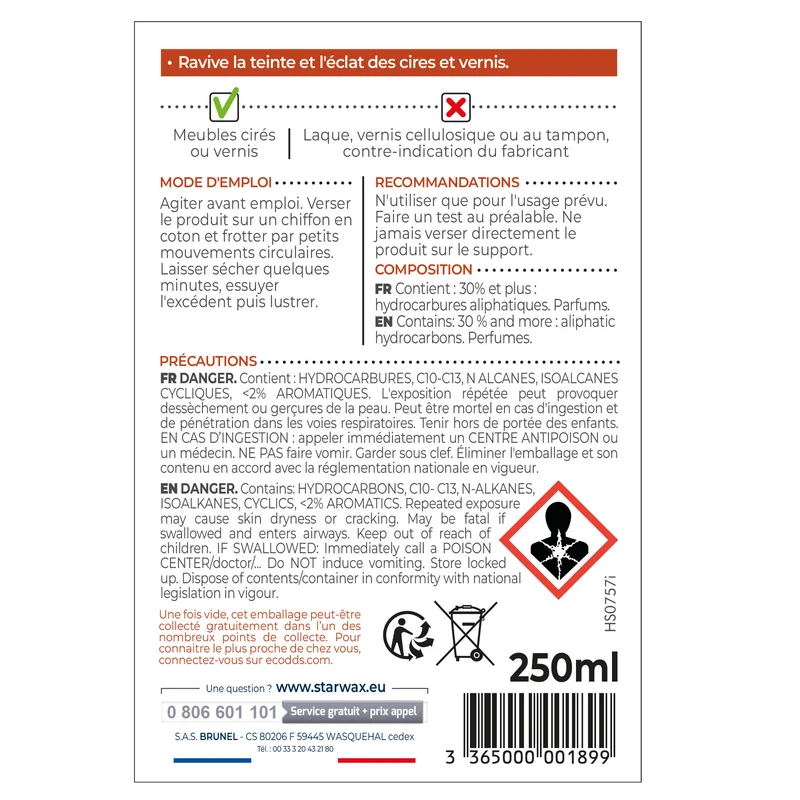 Régénérateur pour meubles cirés et vernis