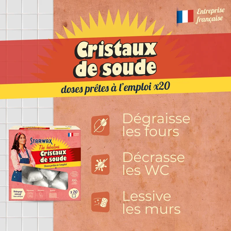 Cristaux de soude en doses prêtes à l'emploi