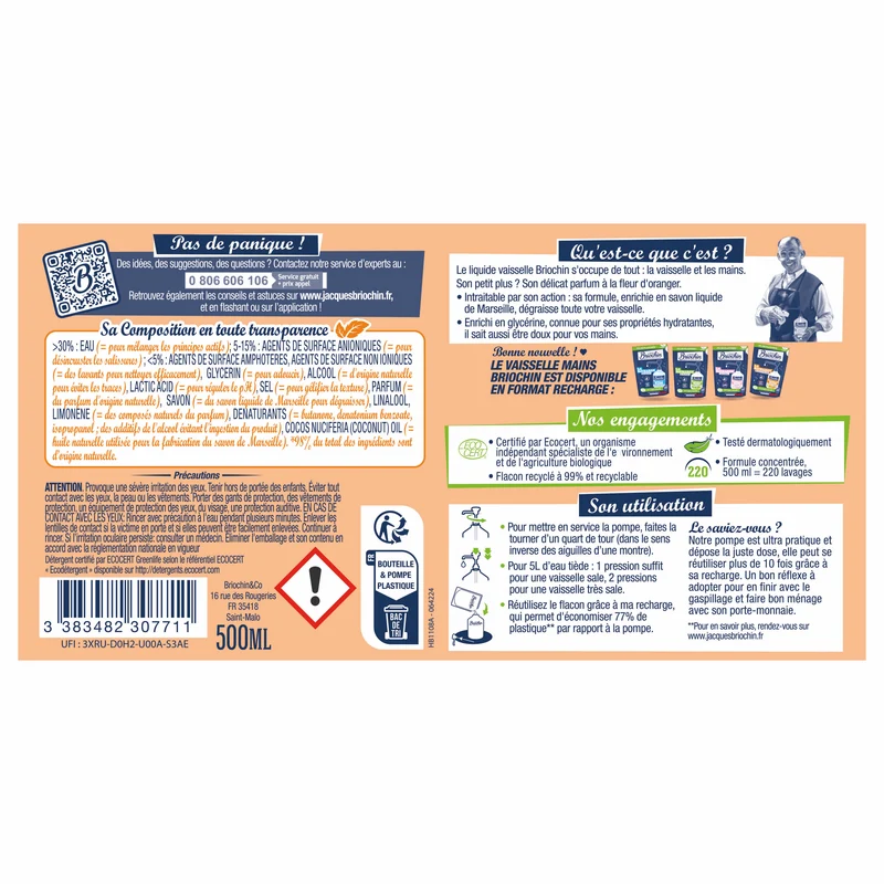 Liquide Vaisselle Mains Savon liquide de Marseille & fleur d'oranger