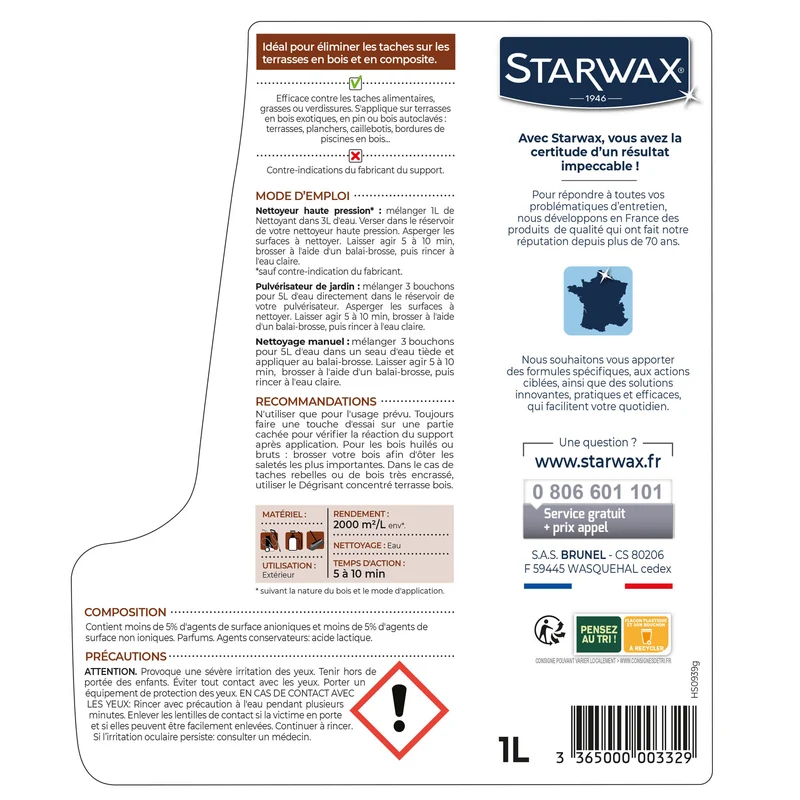 Nettoyant concentré pour terrasses en bois et composite