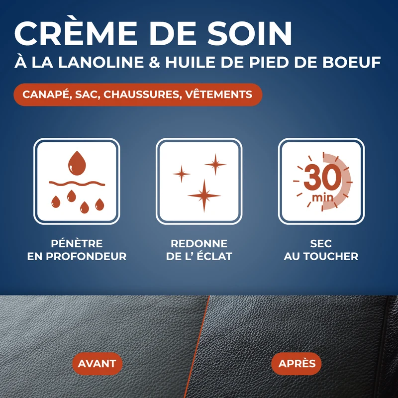 Crème de soin incolore pour cuir