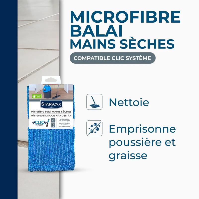 Microfibre balai Mains sèches Clic système