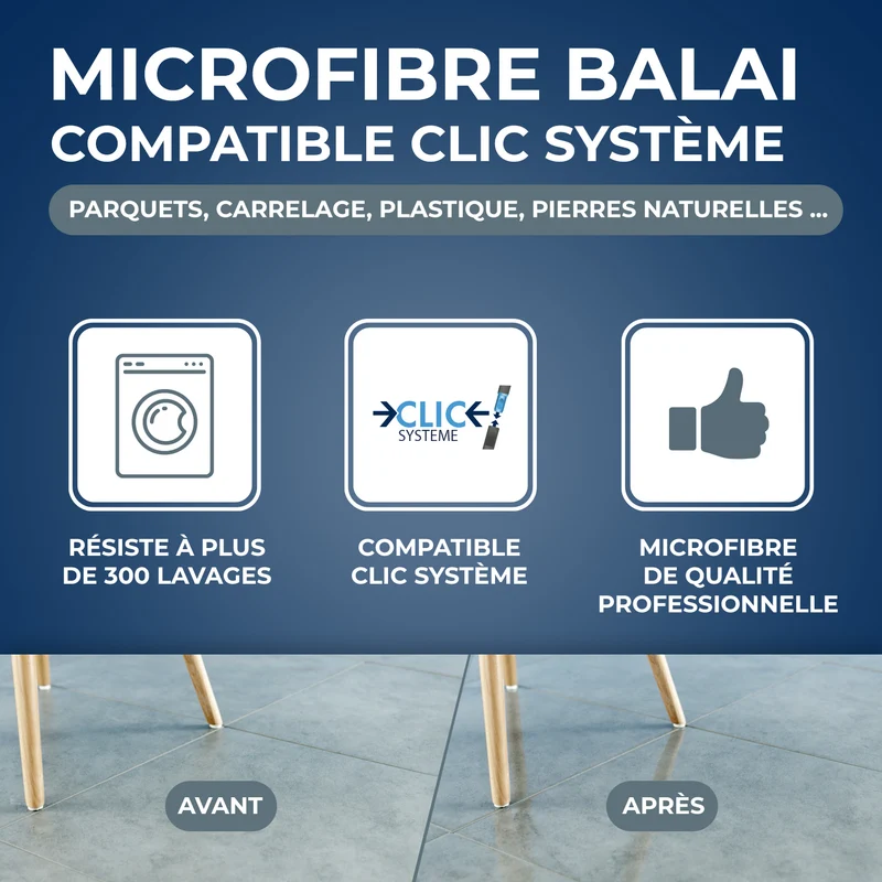 Microfibre balai Mains sèches Clic système