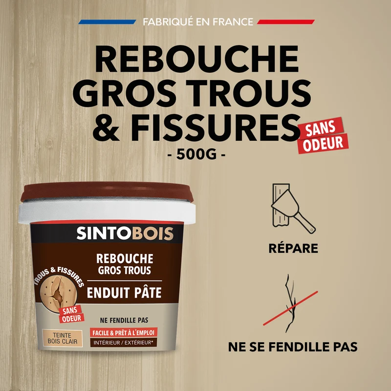 Reboucher gros trous et fissures dans le bois clair