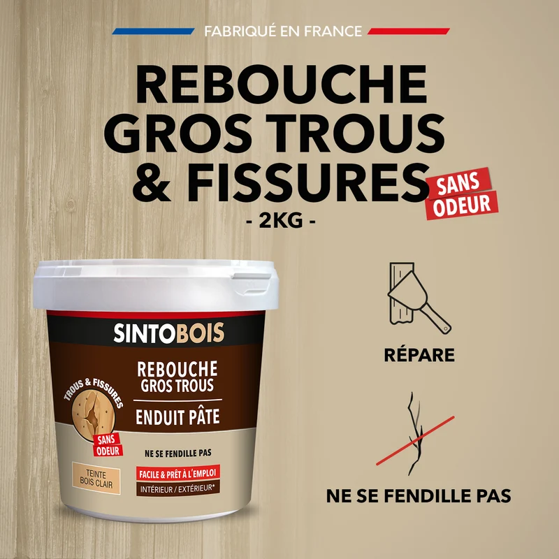 Reboucher gros trous et fissures dans le bois clair
