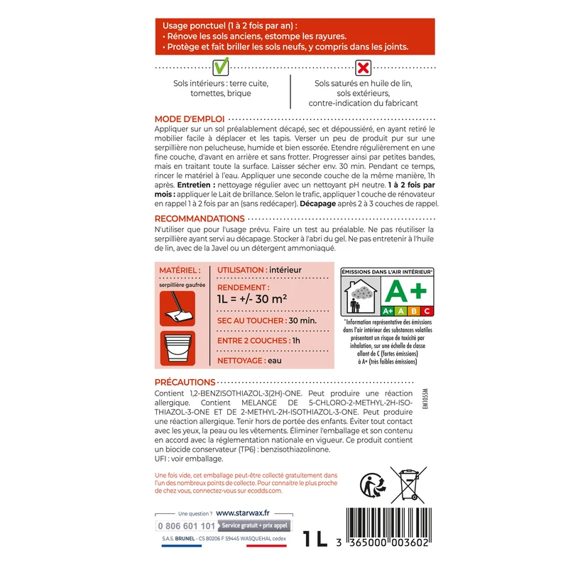 Rénovateur brillant protecteur pour tomettes et terres cuites 1L incolore