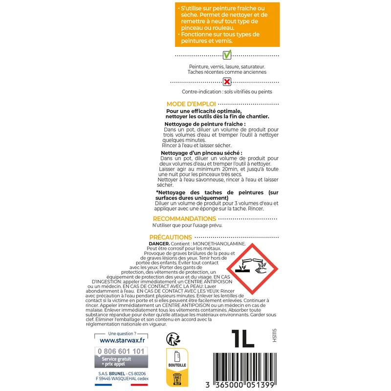 Nettoyant rénovateur pinceaux, rouleaux et outils 1L