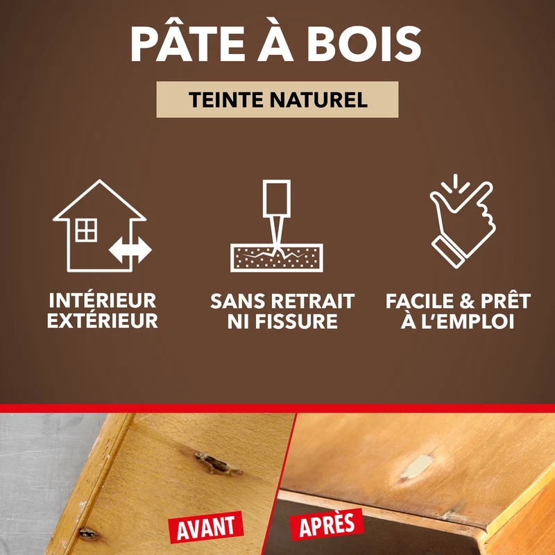 Rebouche imperfections - Pâte à bois naturel
